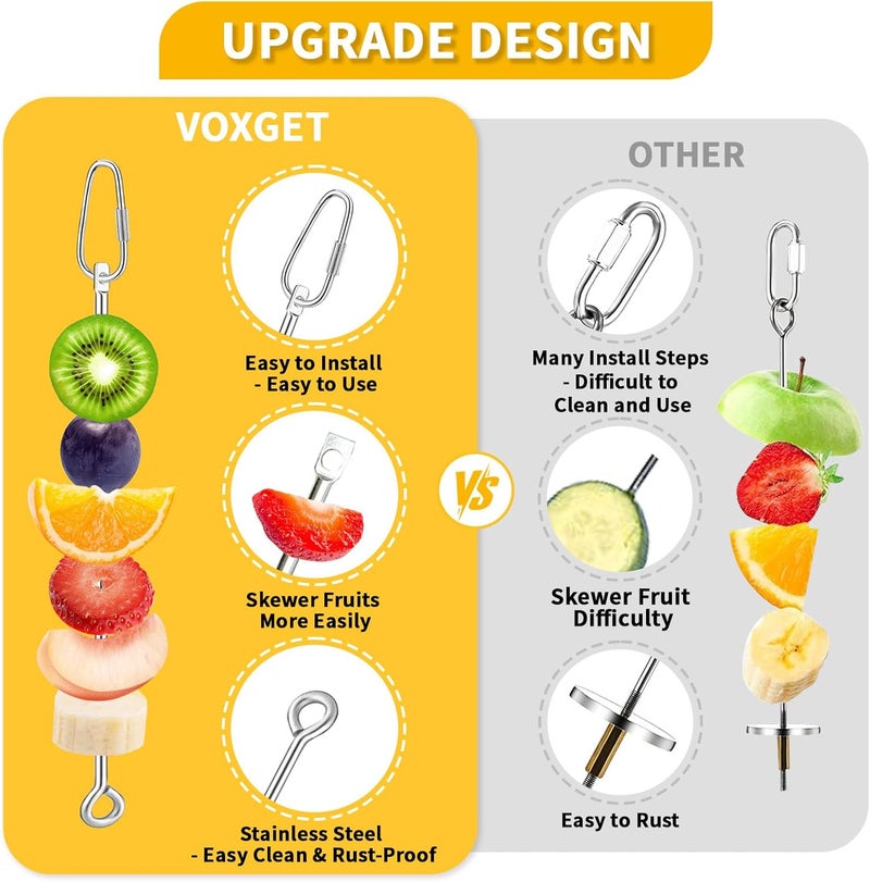VOXGET 3 Pcs Bird Food Holder for Cage, Parrot Food Treat Skewer Hanging Fruit Vegetable, Stainless Steel Bird Foraging Toy for Cockatiel Parakeet Budgie Macaw Small Animals Feeder -Silvery, 3 Pcs - Image 3